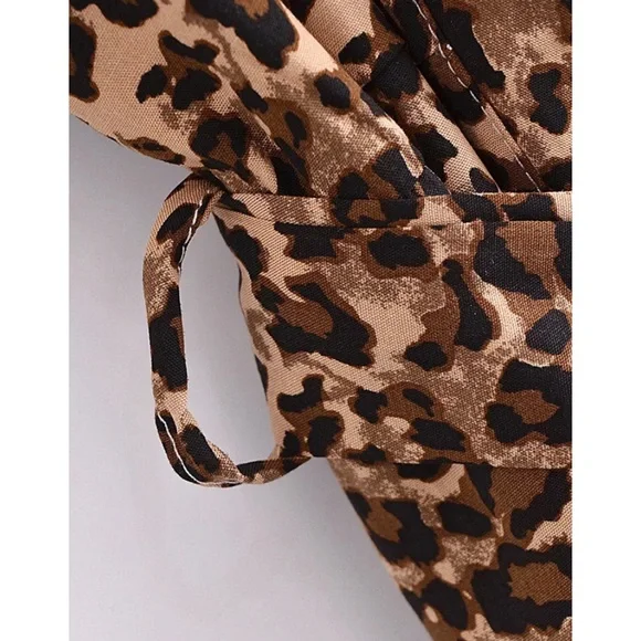 Brown Tan Leopard Animal Print Open Kimono Duster Coverup Wrap Robe Casual - Picture 8 of 8